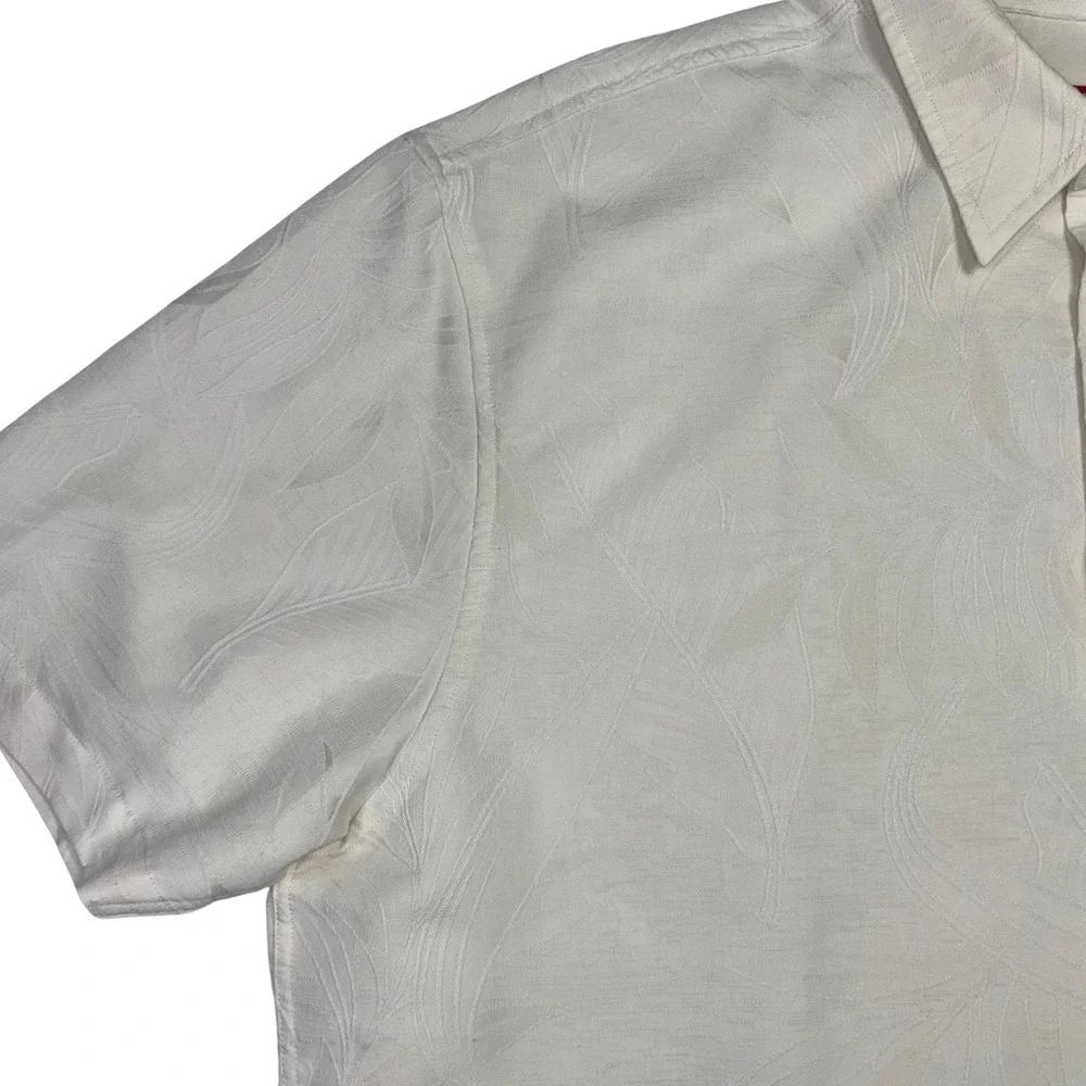 Woodie's Retro Lounge Mens XL Ivory Jacquard‎ Leaf Button Up Hawaiian Camp Shirt